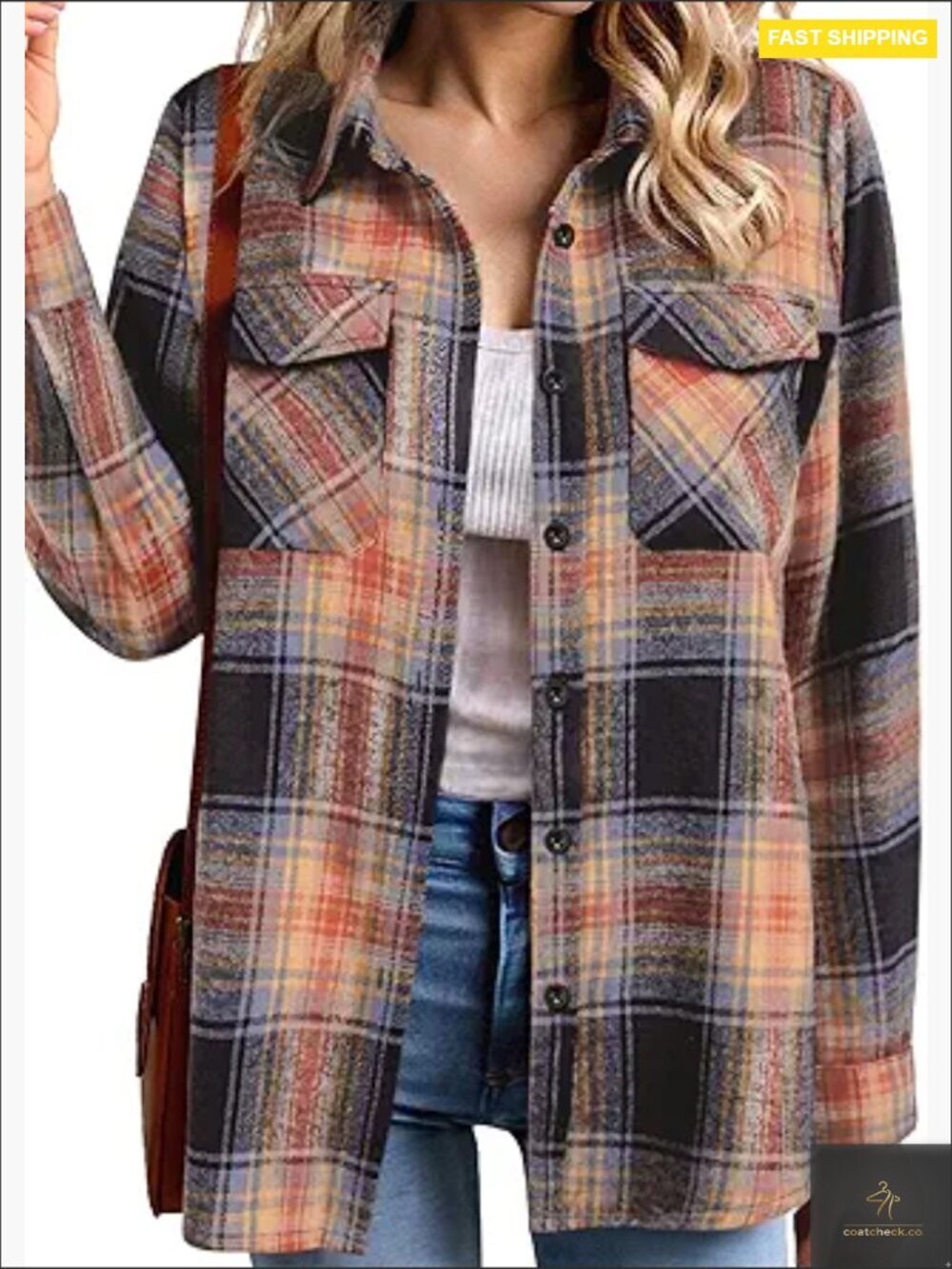 Button Down Flannel Shirt Long Sleeve Plaid Blouse Lightweight Casual Work Top